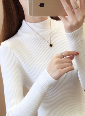 黑色打底衫女秋冬2025新款半高领毛衣百搭短款长袖针织衫修身紧身