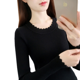 黑色打底衫女春秋2025年新款修身紧身针织衫长袖上衣百搭薄款毛衣