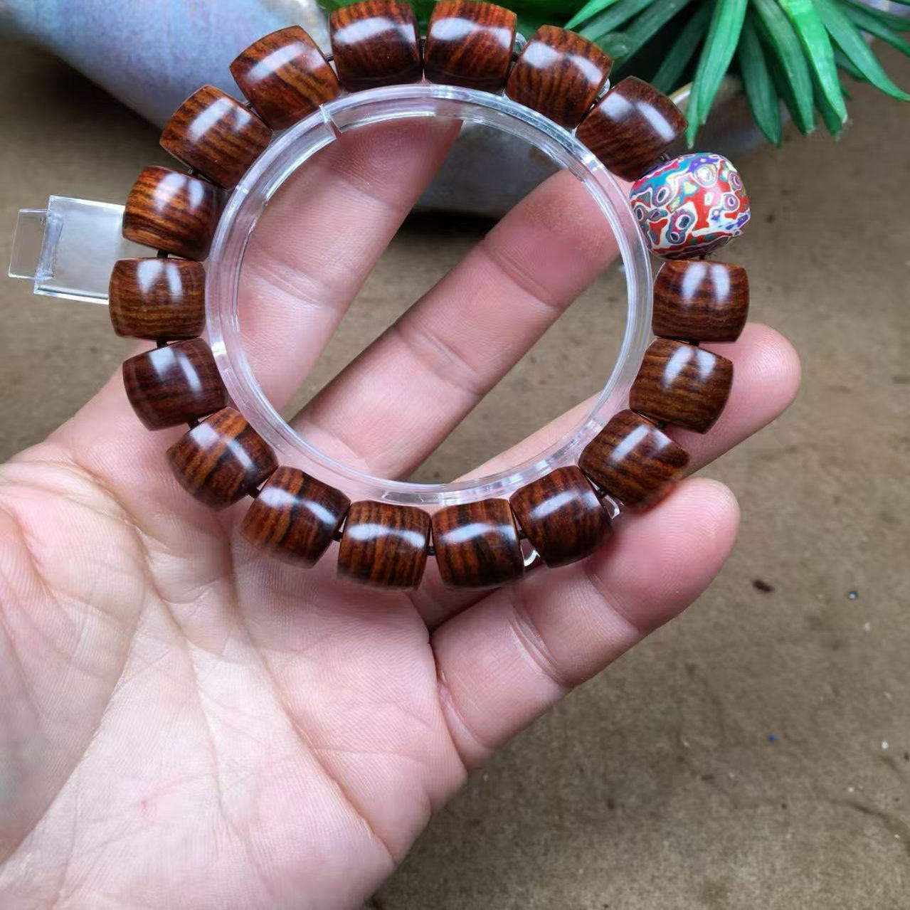 海南黄花梨木桶珠虎皮纹12*12mm