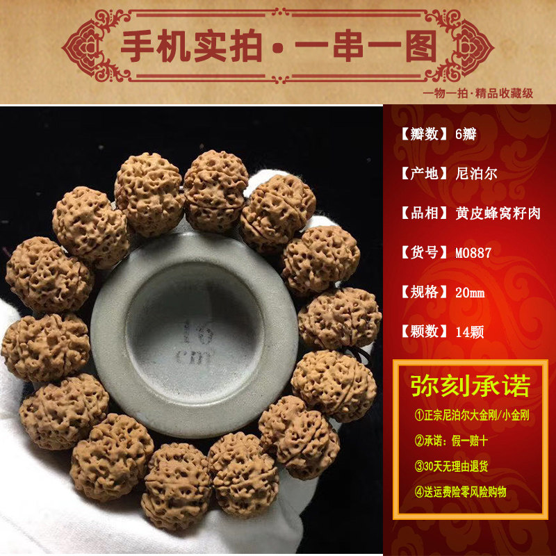 弥刻六瓣尼泊尔超矮桩6面双龙金刚20mm菩提佛珠手串黄皮