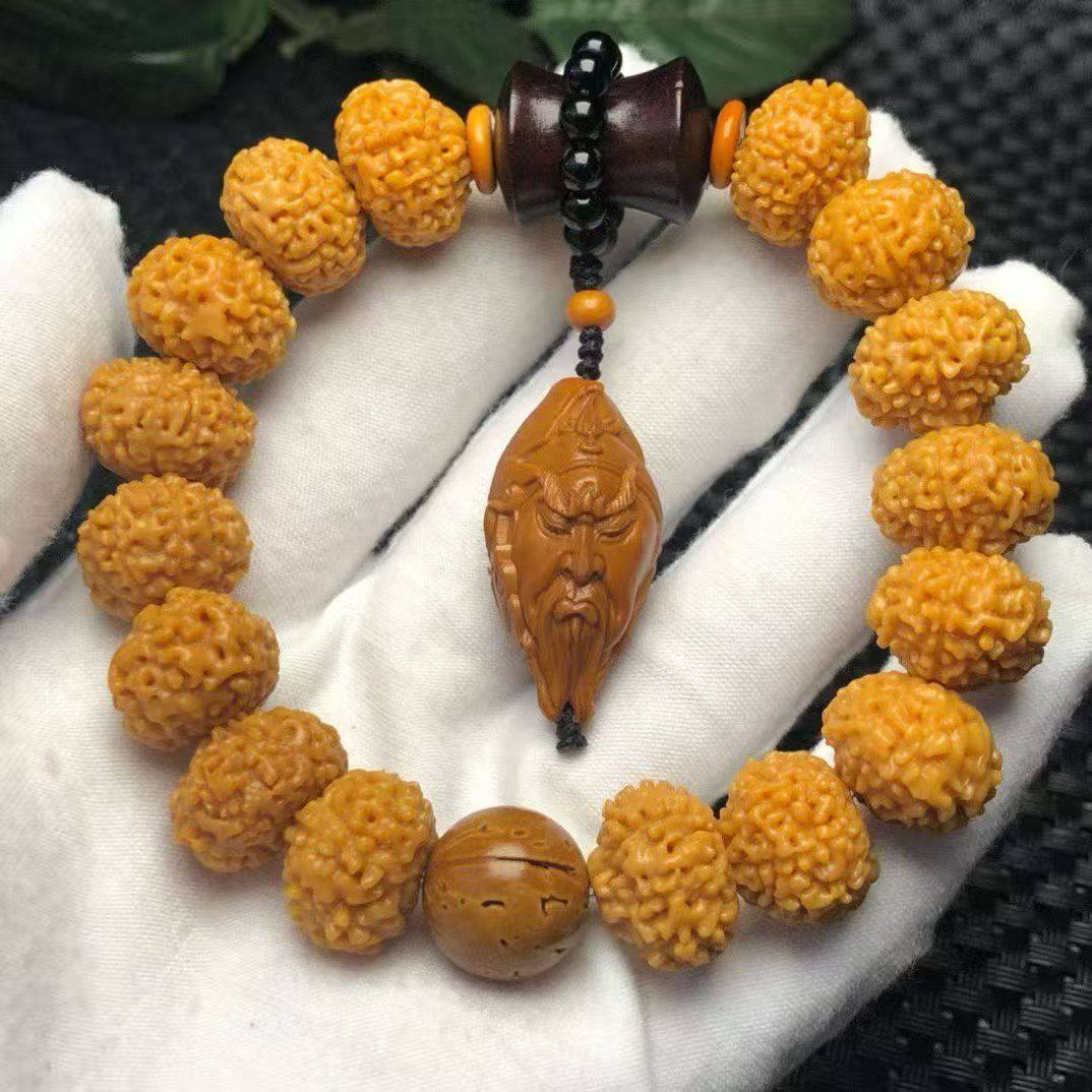 8瓣16mm小金刚天然玉化籽飞蝶矮桩菩提子金黄皮高密沉水手串佛珠