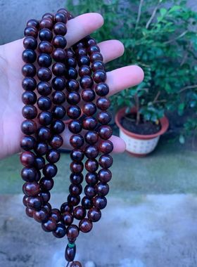 弥刻海南黄花梨10mm紫油梨野生树108颗佛珠手串圆珠多圈手链国风