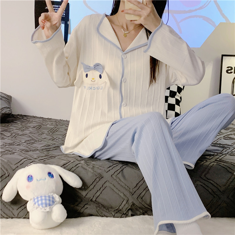睡衣女士春秋针织棉长袖网红2025年新款秋冬可外穿夏天家居服套装