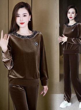 金丝绒休闲运动套装女春秋季新款