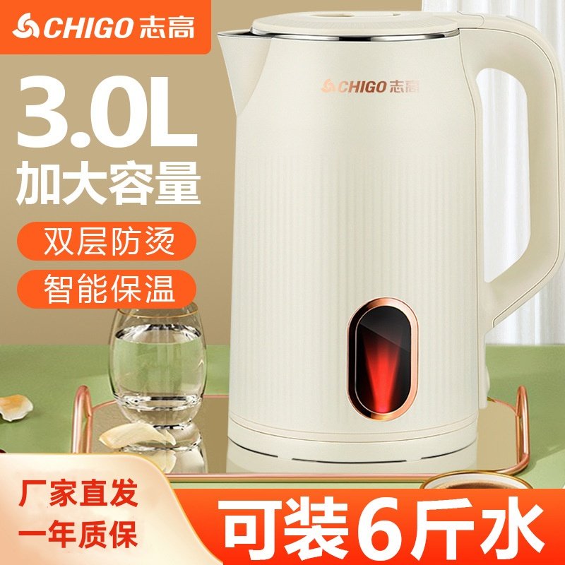 志高家用办公烧水壶保温电热水壶不锈钢开水壶大容量电水壶烧水器