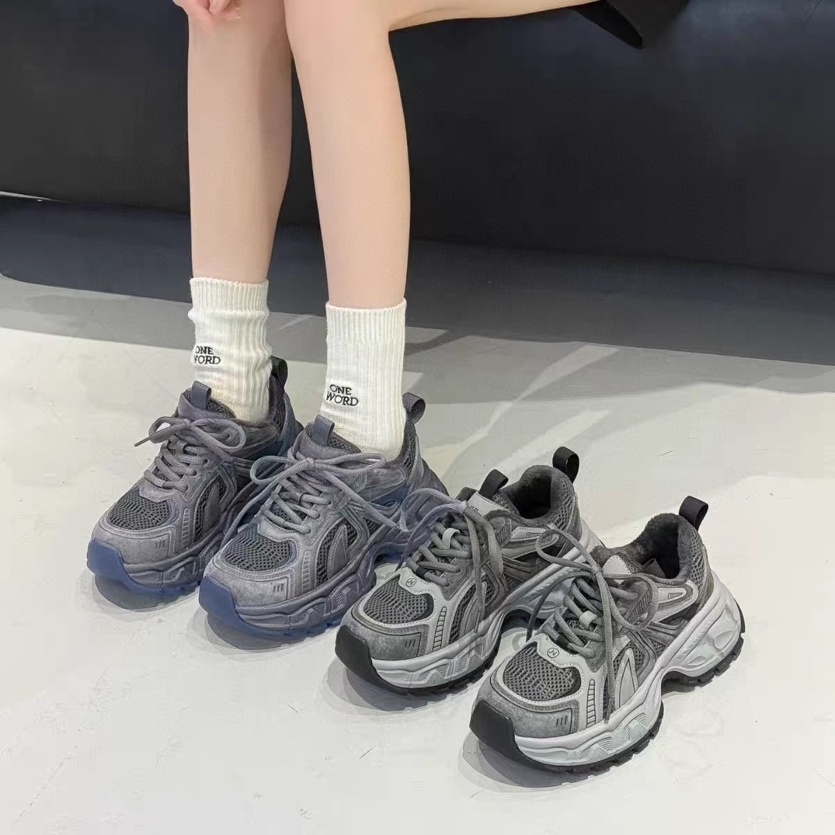 2025新款冬季法式百搭加绒老爹鞋女厚底增高休闲运动鞋