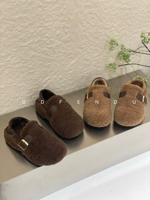 新款冬季法式百搭加绒保暖毛毛鞋女外穿厚底增高休闲包头可当拖鞋