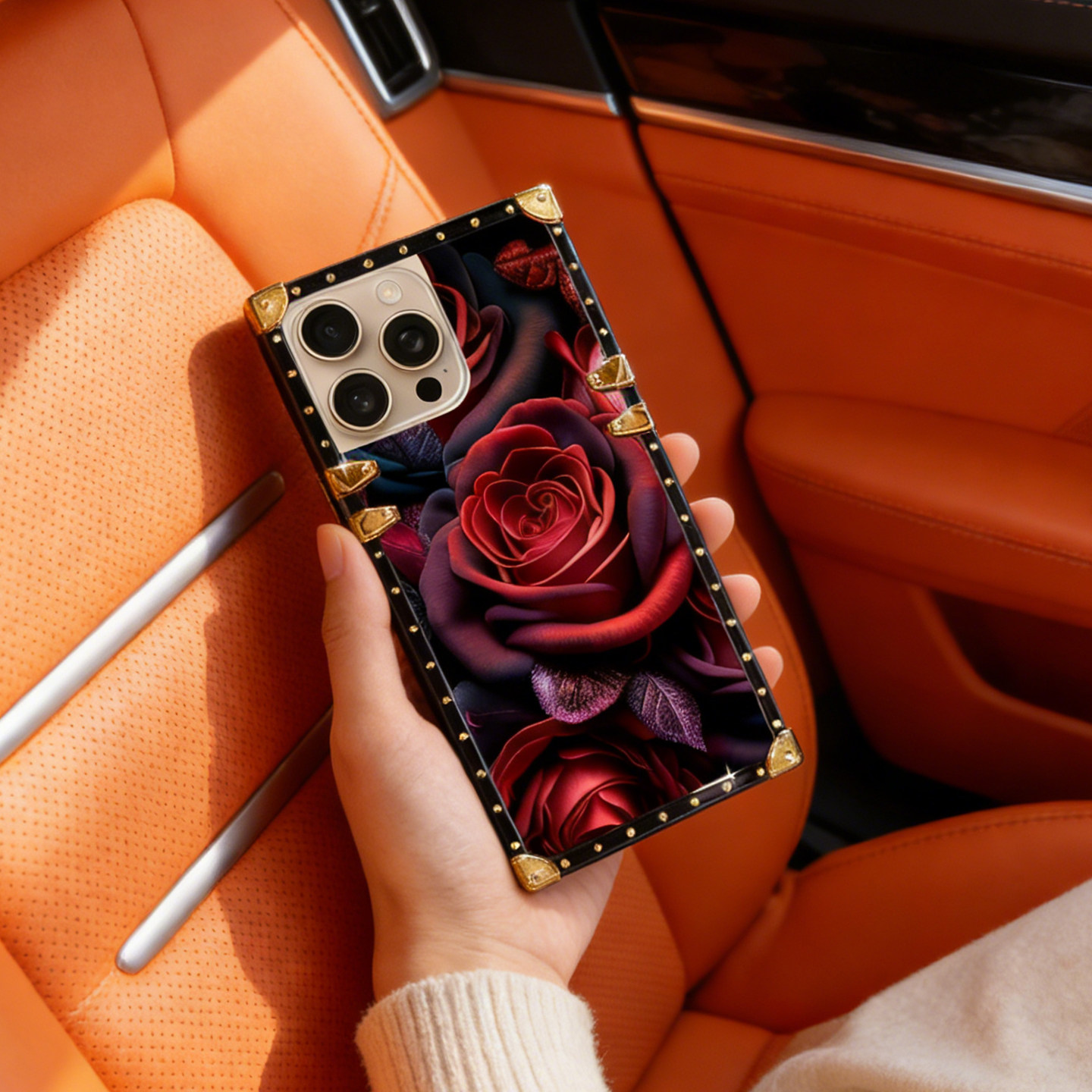 时尚玫瑰iPhone17手机壳轻奢风苹果16promax方形潮牌网红适用15plus全包防摔高级感13硅胶11保护套14男女新款