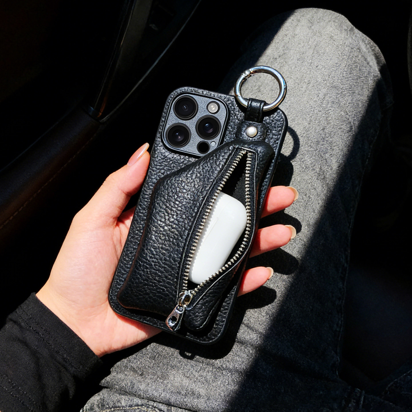 尹净汉同款17手机壳iPhone15promax零钱卡包16保护套皮质14promax挂绳拉链12适用plus收纳女款11小众可装东西