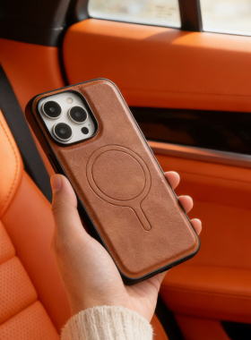 皮质商务iPhone17手机壳轻奢磁吸苹果16promax简约潮牌适用15plus网红防摔皮套14创意网红高级感13新款保护套