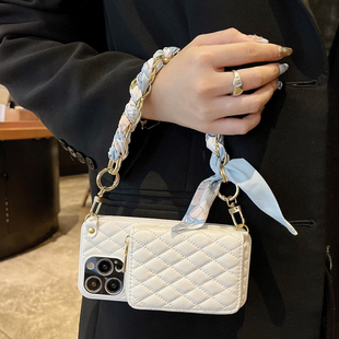 小香风收纳15苹果16pro手机壳零钱包iphone17潮牌适用14max手提高档皮质13全包个性保护套12小众高级感女潮流