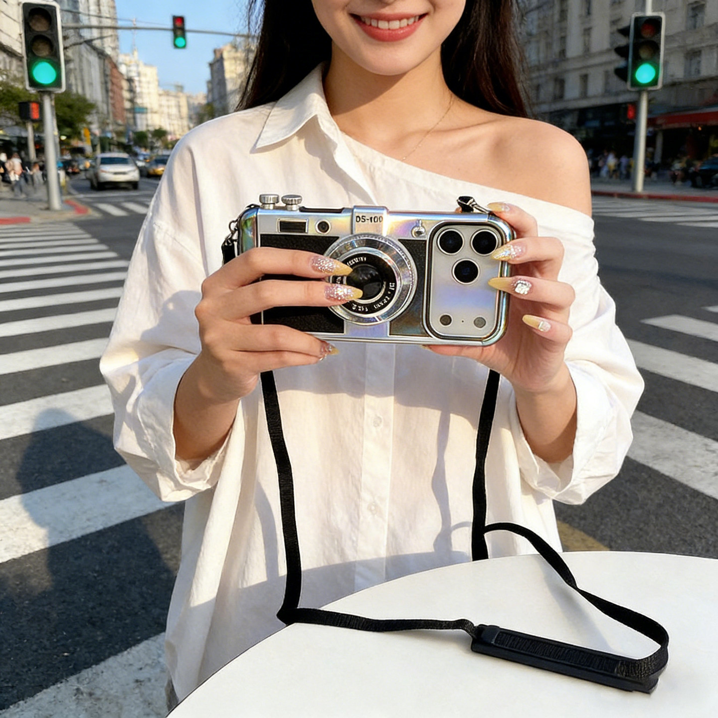 艾米丽在巴黎17air同款iPhone16手机壳个性复古相机14p斜挎挂绳苹果15promax适用全包防摔潮牌轻奢风高级感壳