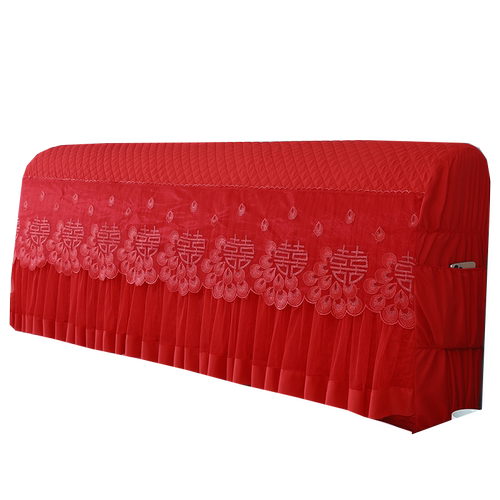 大红床头罩全包夹棉加厚防尘罩结婚蕾丝公主风软包皮床头套保护罩