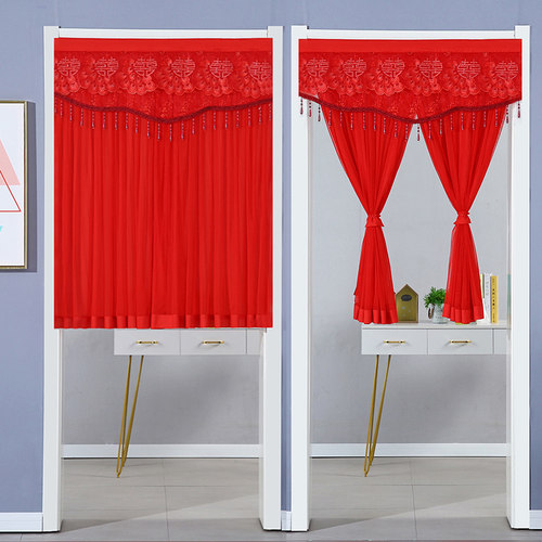 短门帘蕾丝新款双层免打孔隔断帘