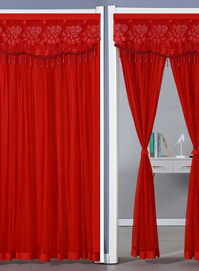 红色门帘免打孔喜庆结婚婚庆大红纱帘挂帘卧室防蚊门帘隔断帘新款