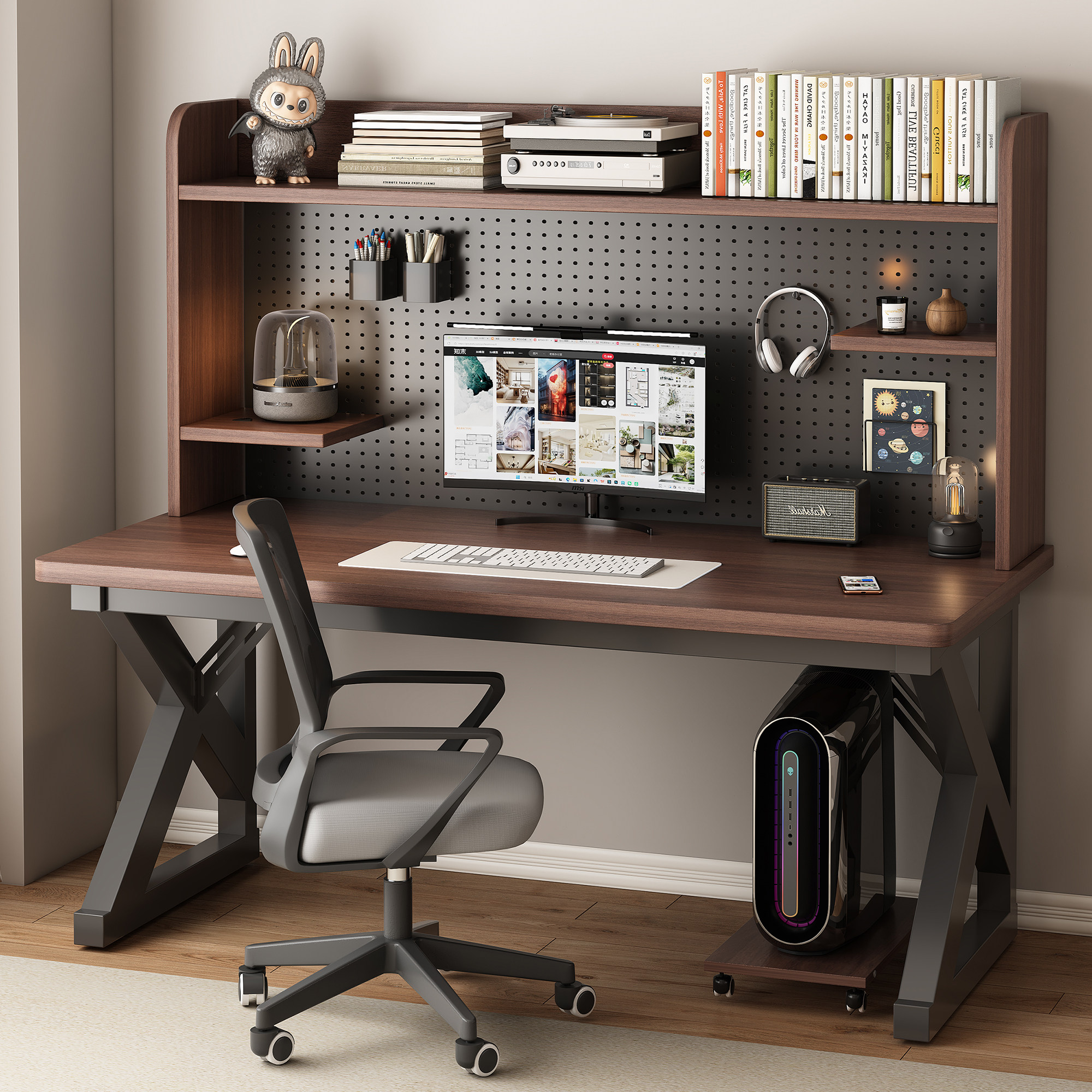 实木书桌书架一体洞洞板电脑桌家用卧室工作台式电竞桌办公桌桌子,住宅家具,书桌,淘宝优惠券,粉丝福利购,淘宝优惠卷