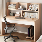 家用实木写字书桌带书架一体式 学生学习小型桌卧室书房书柜电脑桌