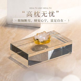 PLSTONE珠宝级巴西老矿白水晶簇聚宝盆24k金箔高枕无忧风水摆件