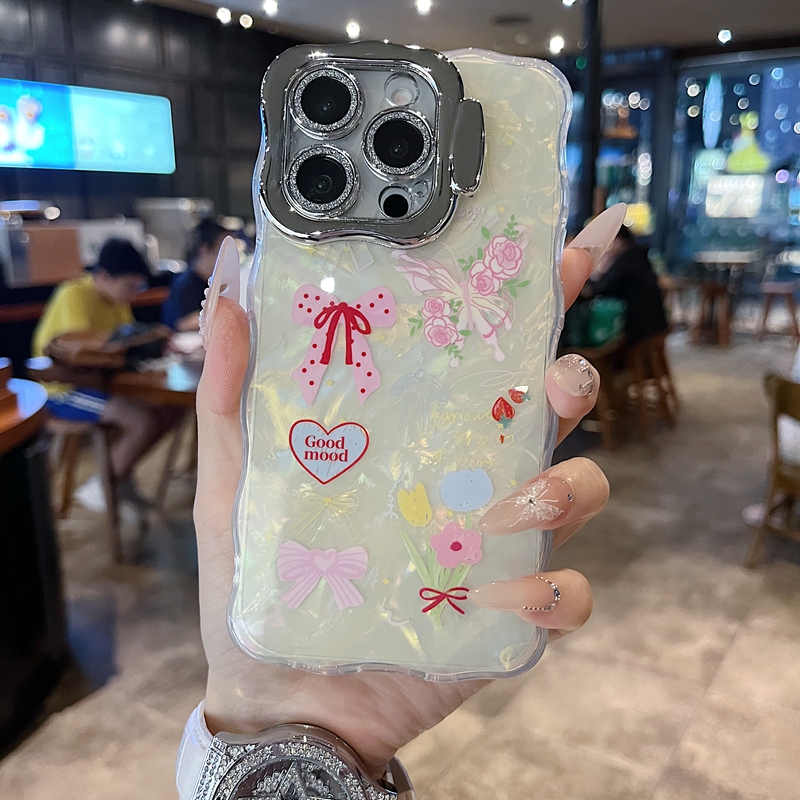 适用苹果系列iPhone 16新款手机壳15pro/14pro时尚个性羽纱满屏蝴蝶结16promax全包隐形支架镜头膜网红保护套
