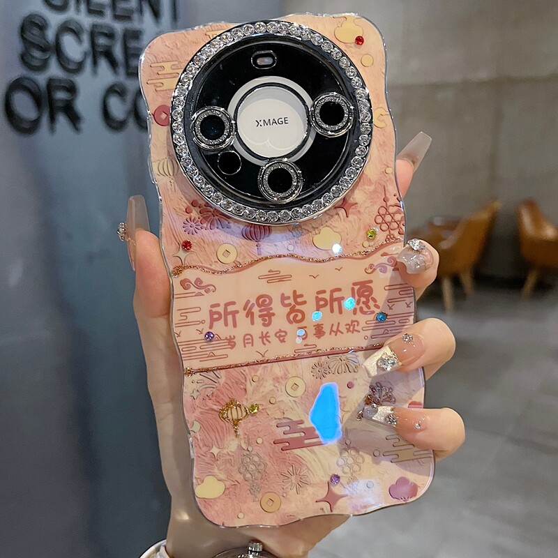 适用华为mate70系列苹果新款手机壳Pura80pro小众创意顺风顺水mate60pro全包满钻精孔镜头扭边网红女款保护套