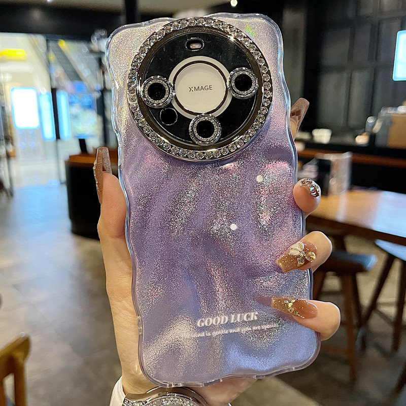 适用华为mate70系列苹果新款手机壳Pura80pro个性水波纹蓝底mate60pro全包满钻精孔镜头框扭边网红女款保护套