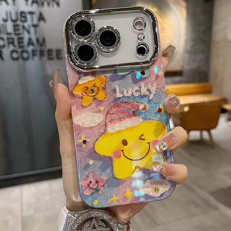 适用苹果系列iPhone17新款手机壳16pro14promax可爱彩色笑脸五角星13pro15promax全包闪粉镜头防摔网红保护套