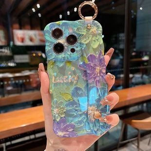 适用苹果系列iPhone16新款手机壳15pro14promax小众玫瑰蓝蝴蝶13pro16promax全包镜头膜扭扭边腕带防摔保护套