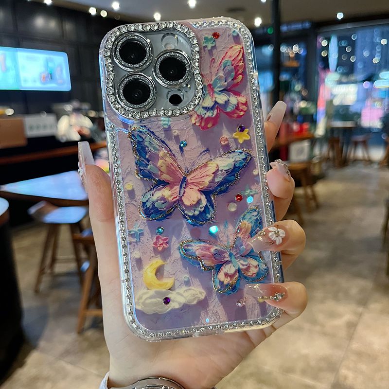 适用苹果系列iPhone16新款手机壳15pro14promax个性彩色云朵星星13pro16promax扭边钻框闪钻镜头膜时尚保护套