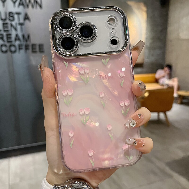 适用苹果系列iPhone17新款手机壳15promax/14promax优雅贝壳纹郁金香13pro/16pro全包闪粉镜头防摔时尚保护套