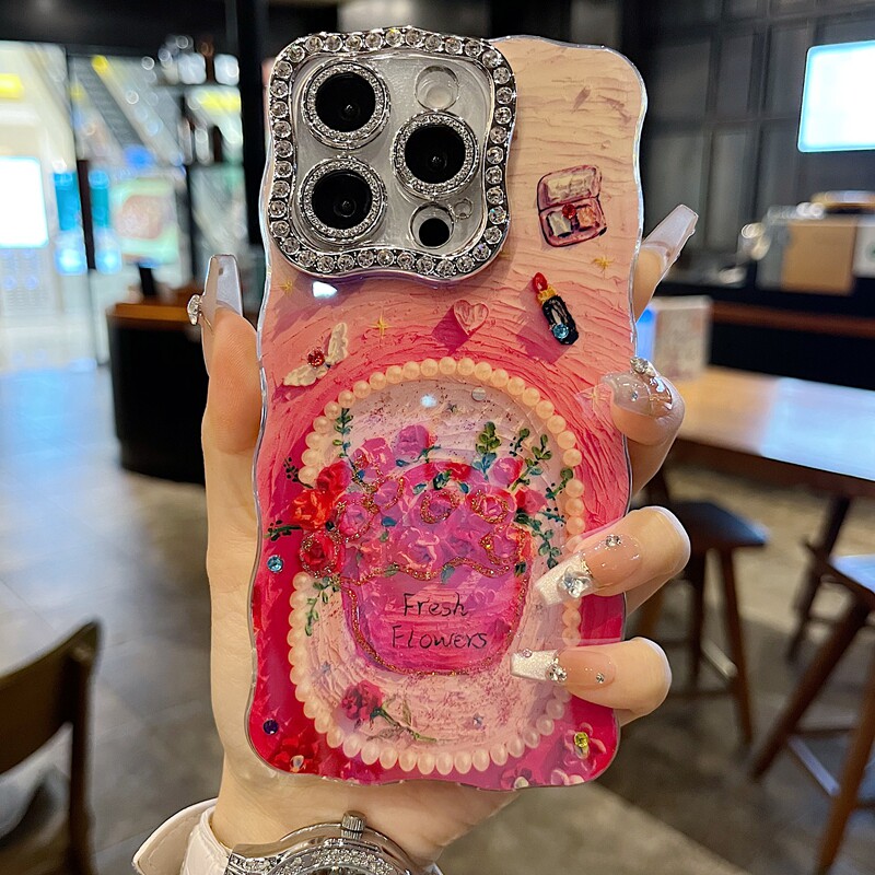 适用苹果系列iPhone17新款手机壳16promax唯美时尚紫色梦幻珍珠香水15promax全包满钻精孔镜头扭边网红保护套