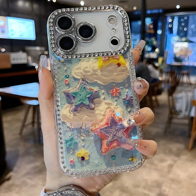 适用苹果系列iPhone17新款手机壳15pro16promax梦幻七彩云朵蝴蝶13pro14promax扭边钻框闪钻镜头膜时尚保护套