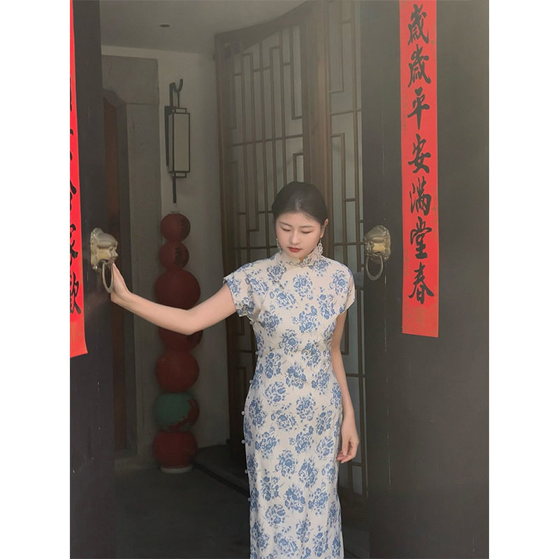 新中式《桑榆非晚》日常古法全开襟旗袍女气质复古国风连衣裙图片