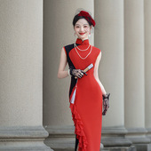 旗袍老上海气质显瘦年轻款 复古荷叶边长款 旗袍2026 旗袍改良版 新款