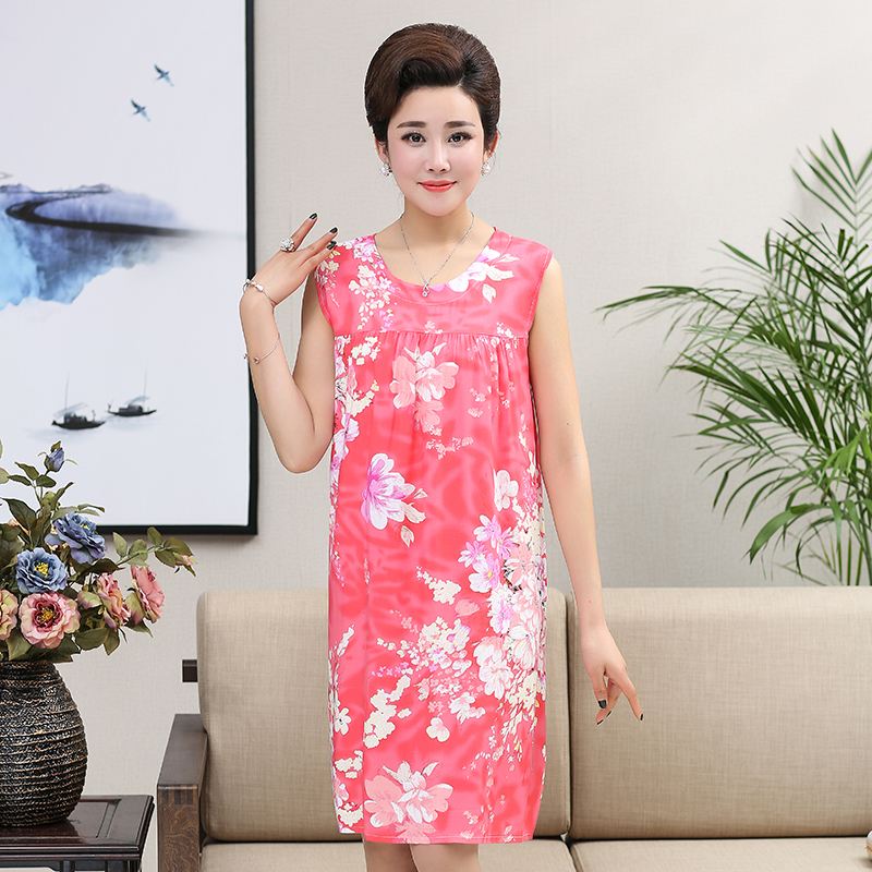 中年妈妈夏装连衣裙50岁中老年女装睡衣四十岁妈妈中长款裙子过膝