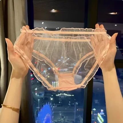 时尚潮流欧美性感蕾丝内裤女超薄网纱透明低腰三角裤夏季薄款粉色