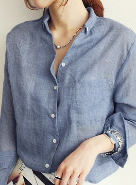 White shirt women loose large size linen long sleeve blouse