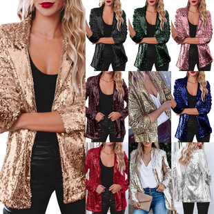 long dress Women Sequin blazer coats stylish elegant sleeve