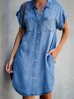 2025summer jean women party dresses ladies denim shirt dress