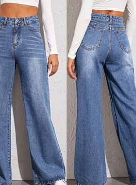 2024 Fashion ripped jeans women trousers ladies pants 阔脚裤