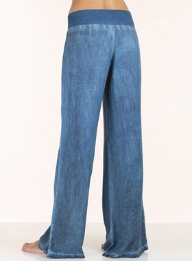 women plus size jeans lady long loose pants 薄牛仔阔腿长裤女