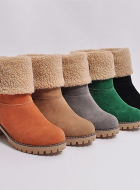 Women Female Winter Shoes Fur Warm Snow Boots Square heels
