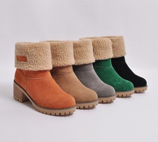 Shoes Fur Square Female heels Boots Winter Snow Women Warm