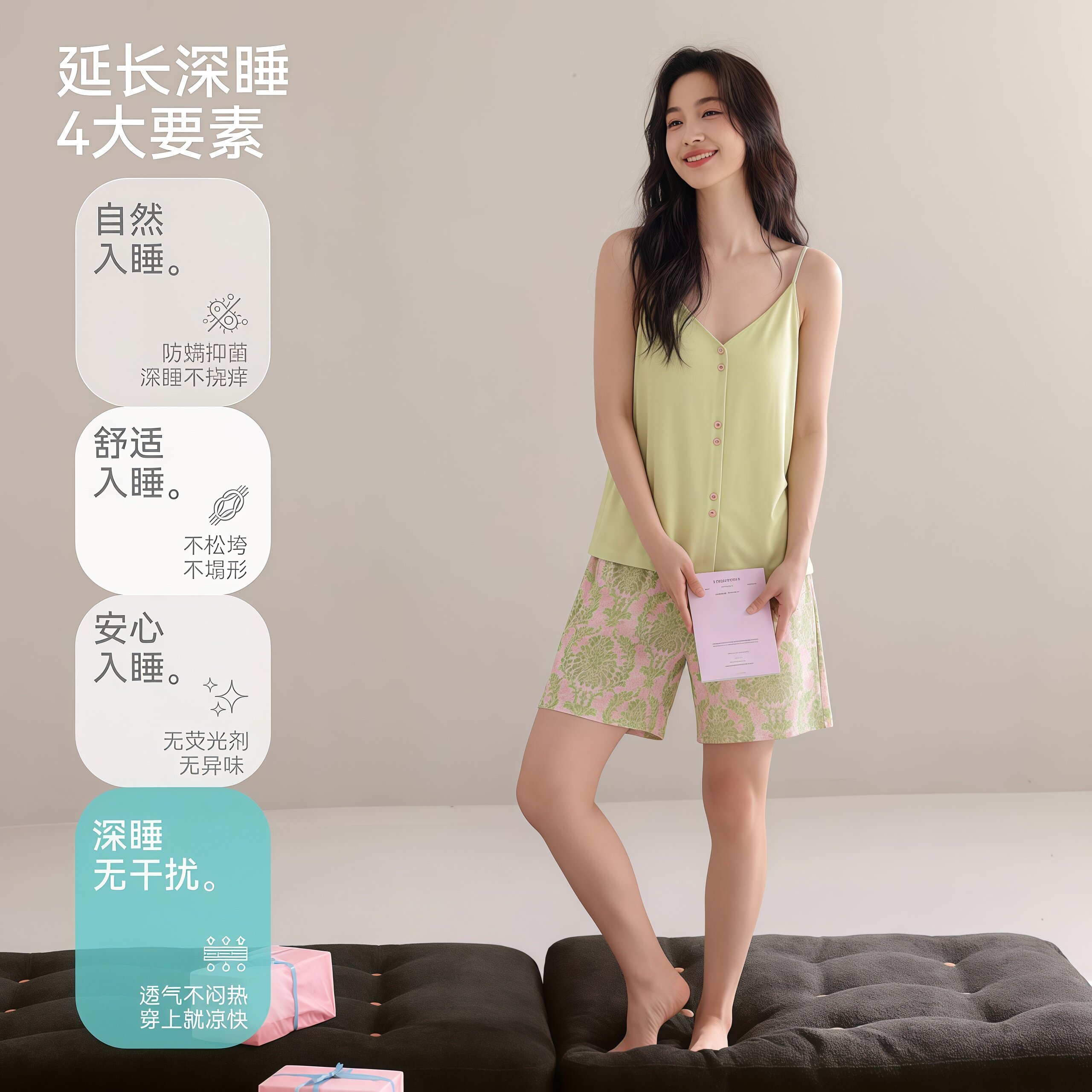 2026新款夏季莫代尔吊带睡衣女款带胸垫休闲凉感短裤可外穿家居服