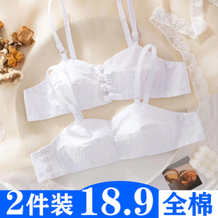 2件装 棉布胸罩中老年人妈妈纯棉无海绵内衣前扣前开扣文胸夏 老式