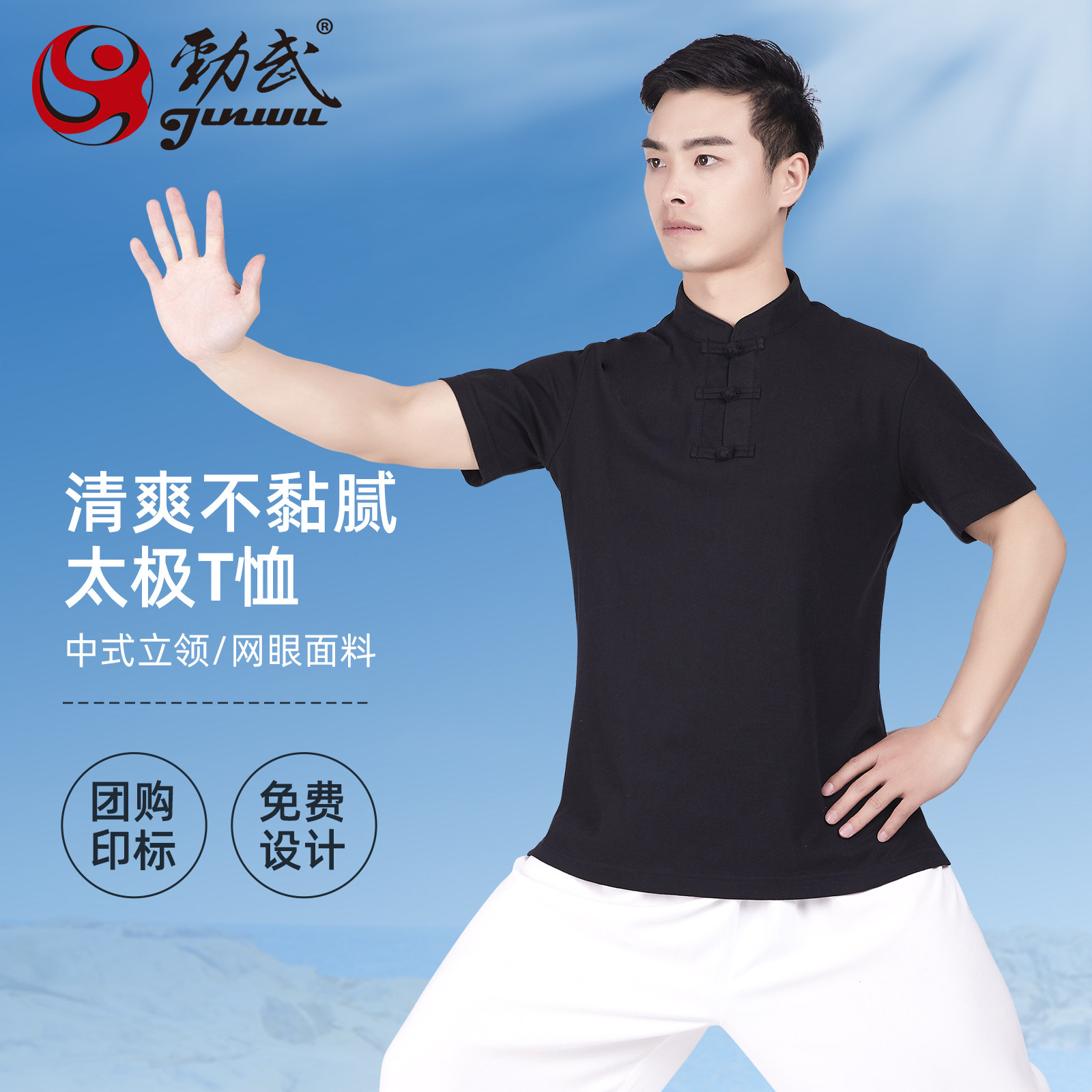 太极短袖T恤八段锦练功服可定制男女夏季运动中式polo衫简约休闲