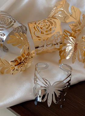 欧美轻奢花朵金属开口手镯小众气质设计感手环时尚轻奢高级感首饰