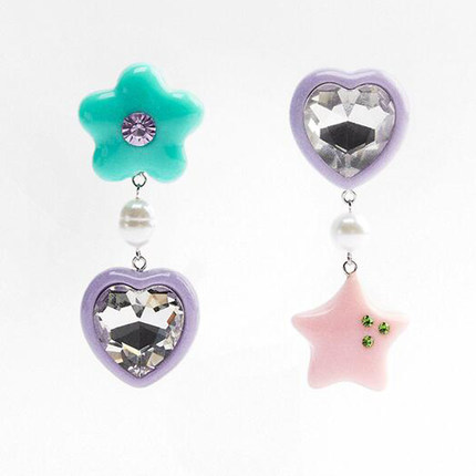 满39包邮zara夏季新款女装花朵心形及星星装饰气质可爱不对称耳坠