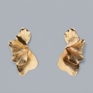 满39包邮zara夸张高级感金属叶子纹理花瓣耳环大气气质个性耳坠