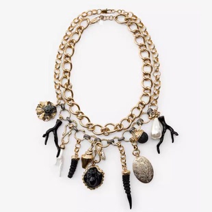 满39包邮zara夏季新品女装2条叠戴海螺珊瑚徽章吊坠项链