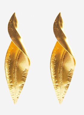 满39包邮za复古金黄色18k金树叶耳环欧美夸张设计感叶子耳饰女